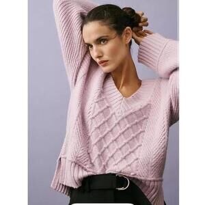 NWT Women's Lavender MAEVE Tillie Knit Sweater with Cable Detail sz S